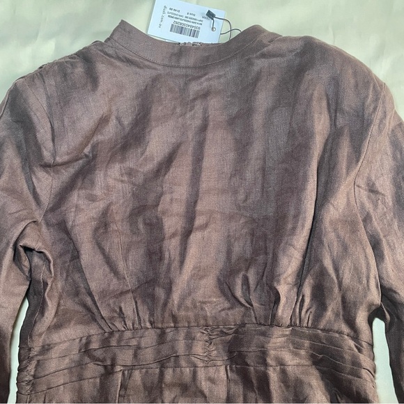 NEW! DISSH- Maya Dark Chocolate Linen Dress Size AU 8 / US Small Long Sleeve - Picture 3 of 10